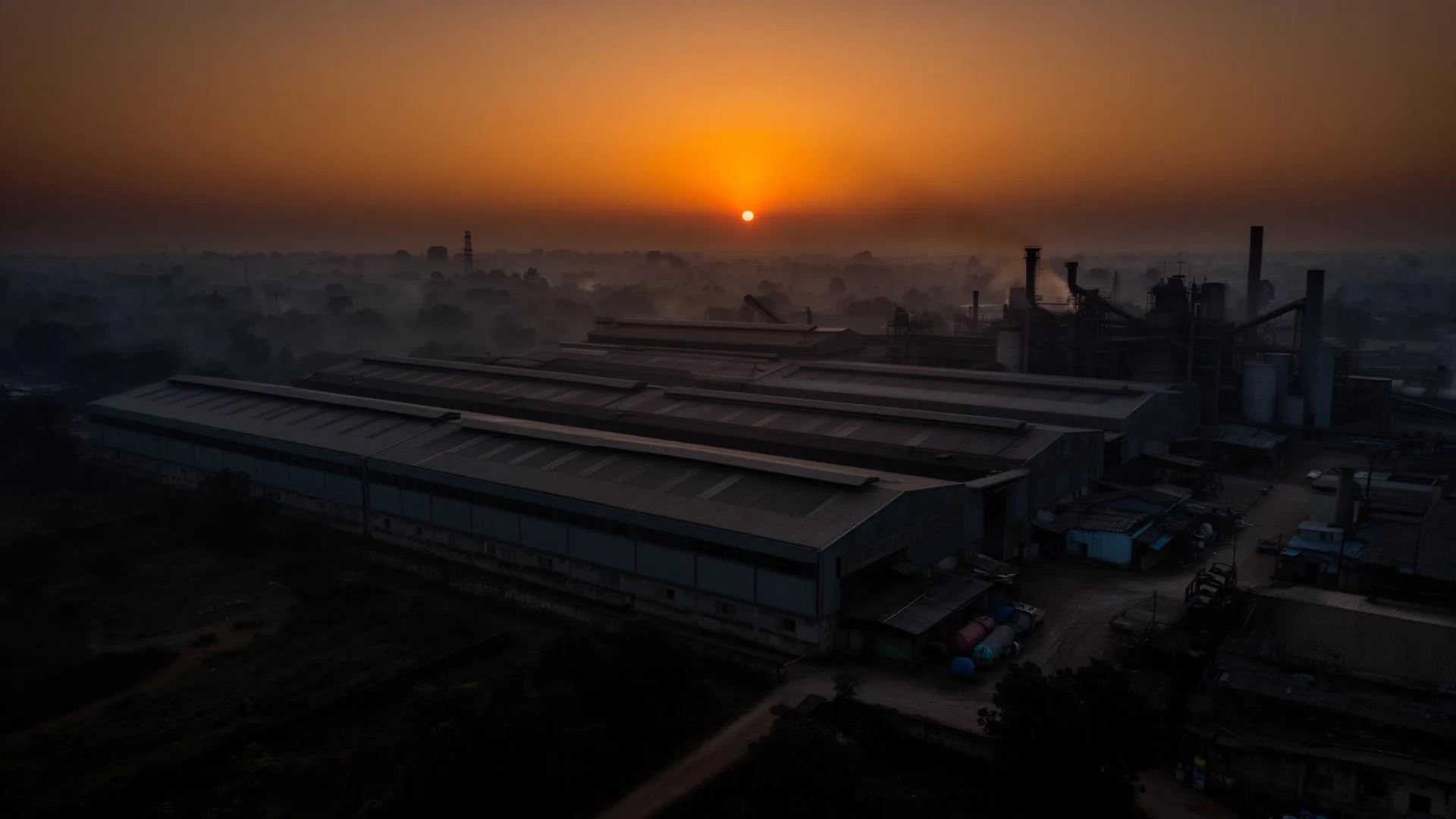 Industrial facility at dusk
